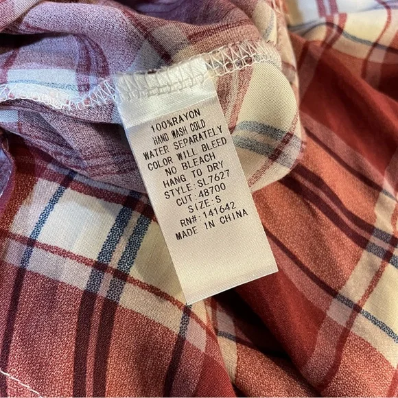 #0252 She + Sky Red Plaid Tunic w/ Button Cuffs-S - Picture 8 of 8